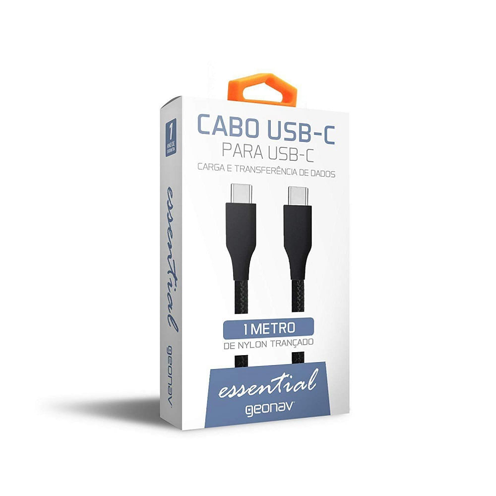 Cabo USB-C para USB-C Geonav Essential ESC06 Nylon Preto