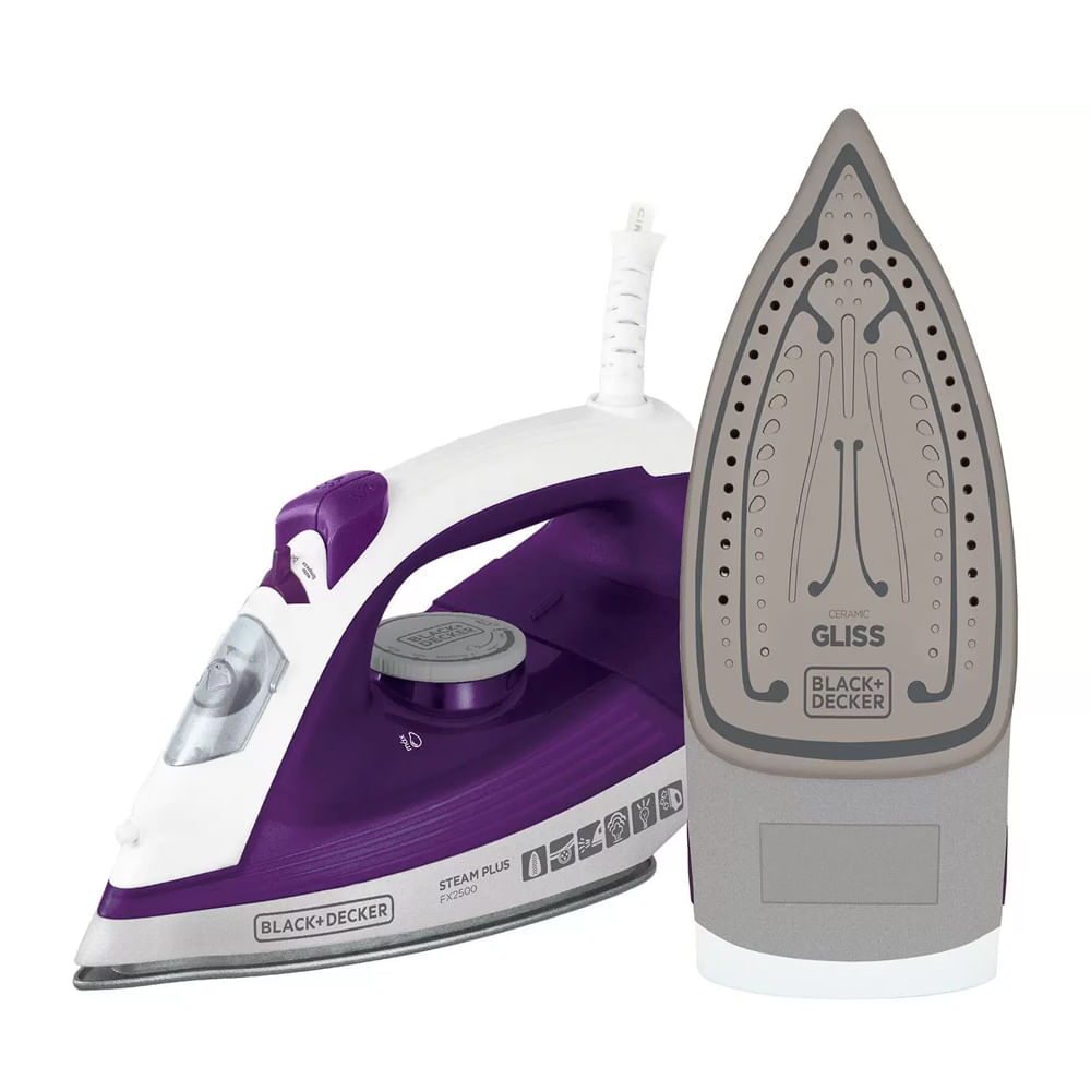 Ferro de Passar Roupa a Vapor e a Seco -Black&Decker FX2500 Branco e Roxo 220V