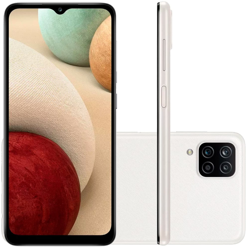 Smartphone Samsung Galaxy A12 64GB, 4GB de RAM, Tela Infinita de 6.5", Câmera Traseira Quádrupla 48MP + 5MP + 2MP + 2MP Frontal 8MP Branco Menor preço em Smartphone Samsung Galaxy A12 64GB, 4GB de RAM, Tela Infinita de 6.5", Câmera Traseira Quádrupla 48MP + 5MP + 2MP + 2MP Frontal 8MP Branco