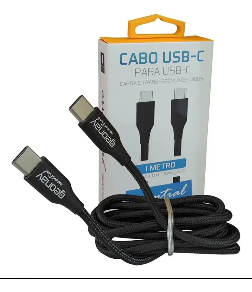 Cabo USB-C para USB-C Geonav Essential ESC06 Nylon Preto - Imagem 2