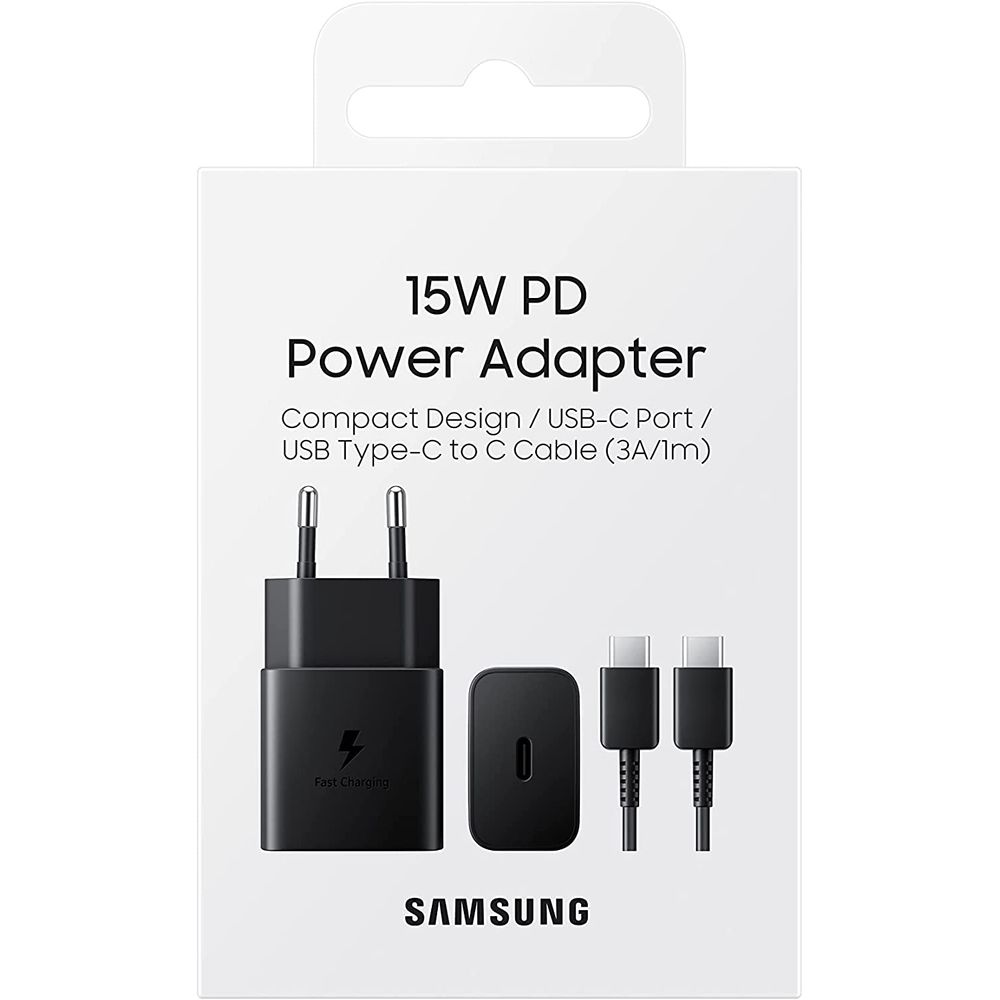 Carregador de Parede Samsung 15W, USB-C, Ultra Rápido, EP-T1510XBPG_ Preto