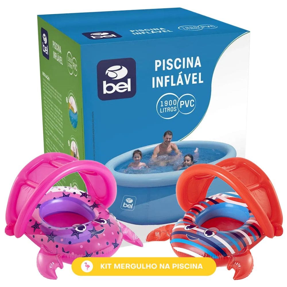 Kit Piscina Inflável Bel 1,9L + 2 Boias Infantis Bestway Caranguejo