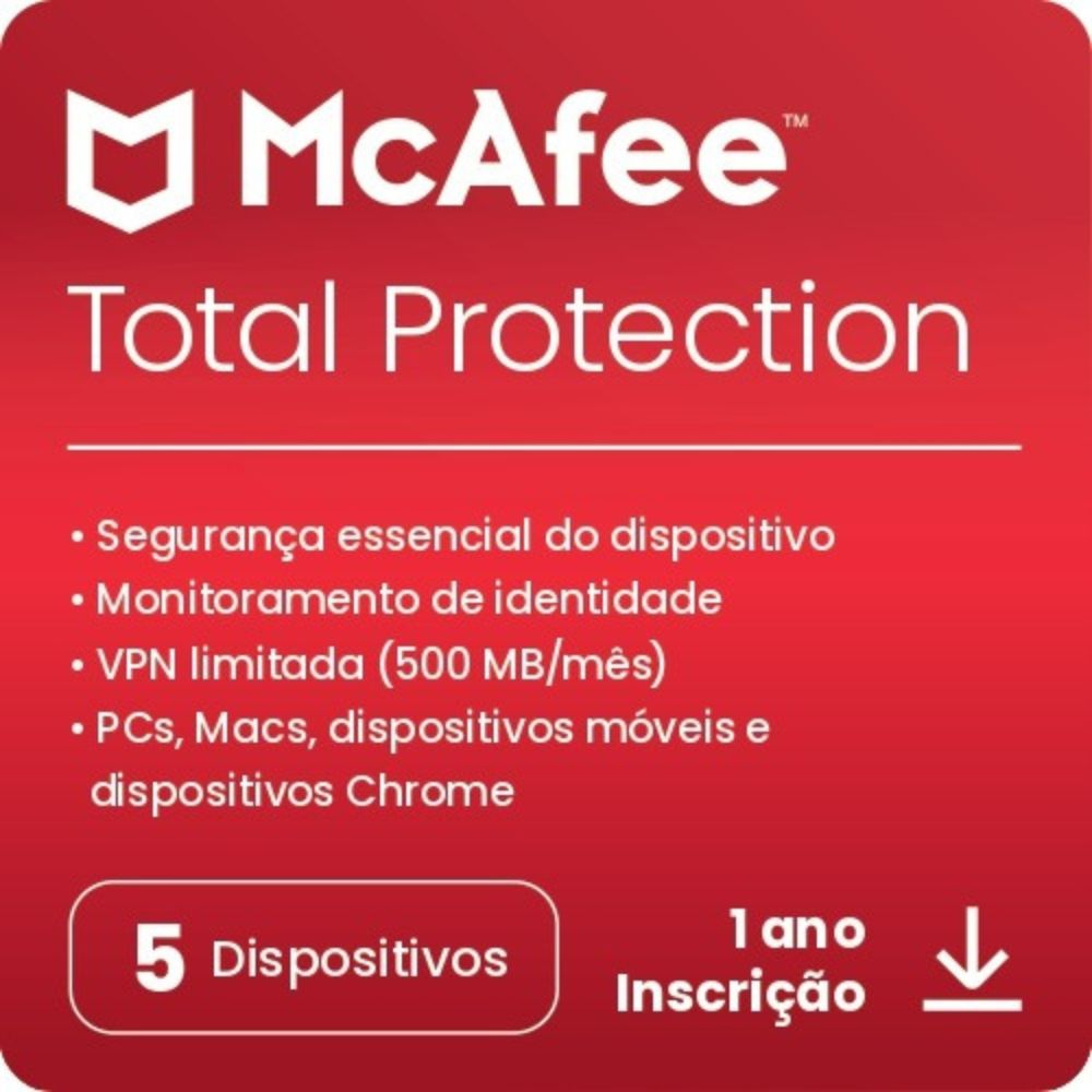 Gift Card Digital McAfee Total Protection 5 Dispositivos R$79,90