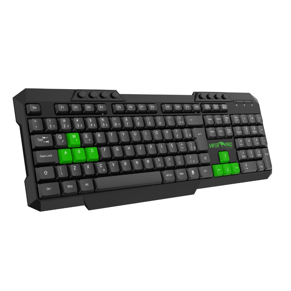 Teclado Gamer Viper Pro Python Membrana Standard Preto e Verde - Imagem 3