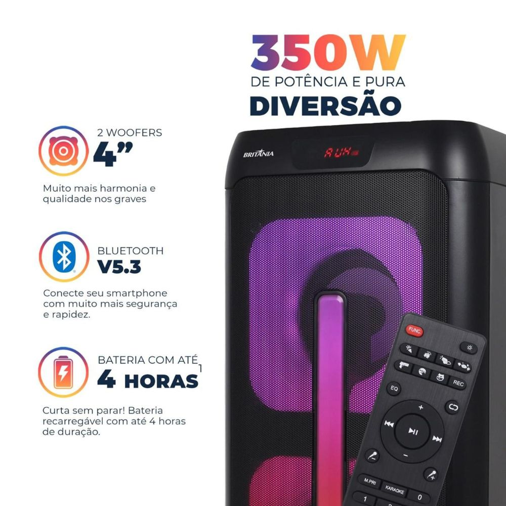 Caixa de Som Britânia BCX4601 350W Flash Lights Preto - Imagem 5