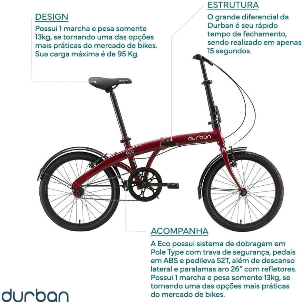 Outlet - Bicicleta Dobrável Bel Durban Eco Aro 20" com 1 Marcha Vermelho - Imagem 36