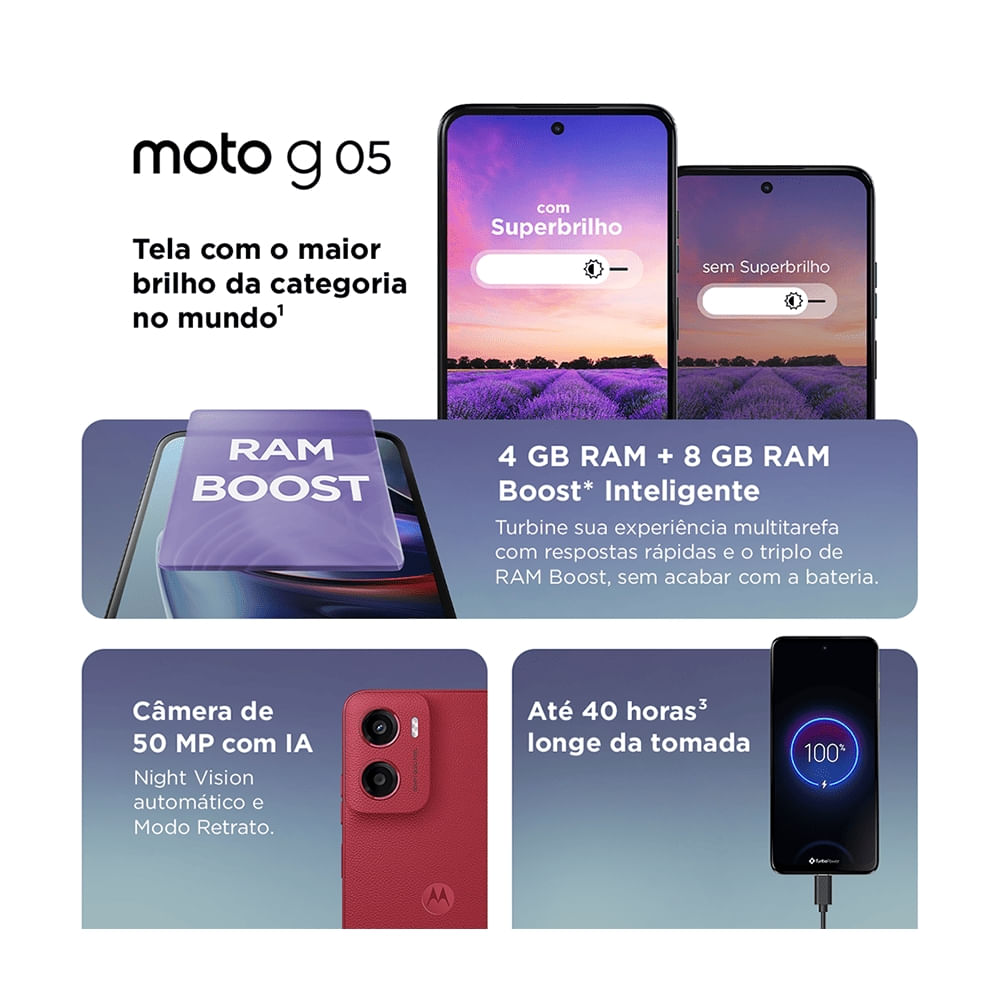 Smartphone Motorola Moto G05 256GB 12GB de RAM Vermelho - Imagem 10