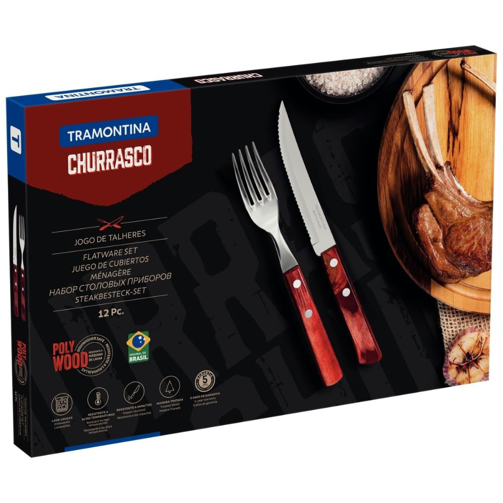 Outlet - Jogo de Talheres Tramontina para Churrasco 12 Peças em Aço Inox Vermelho - Imagem 4