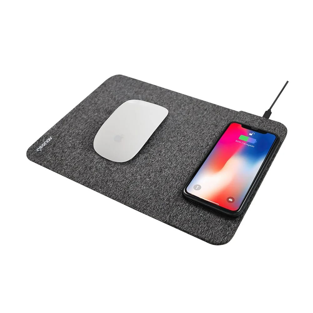 Carregador por Indução Geonav & MousePad Integrado Cinza