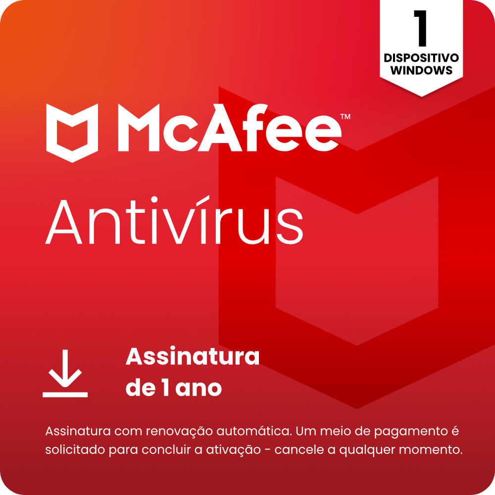 Gift Card Digital McAfee Anti-Vírus 1 PC R$29,90